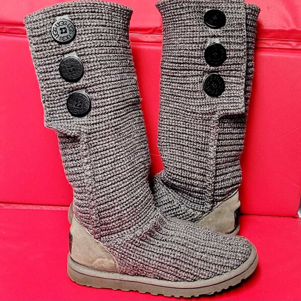 UGG Classic Cardy Cable Knit Wool Blend Womens Gray Sweater Boots #5819 size 5